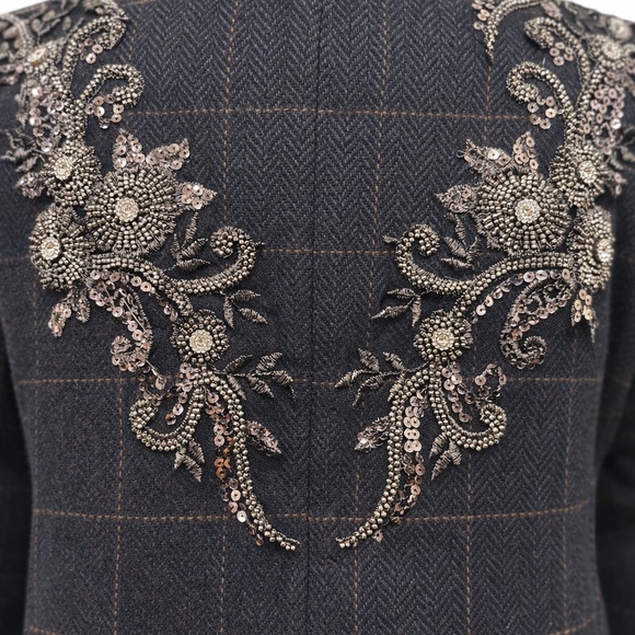 RACHEL ZOE Embellished Blazer Classic charcoal windowpane tailoring - Picture 2 of 6